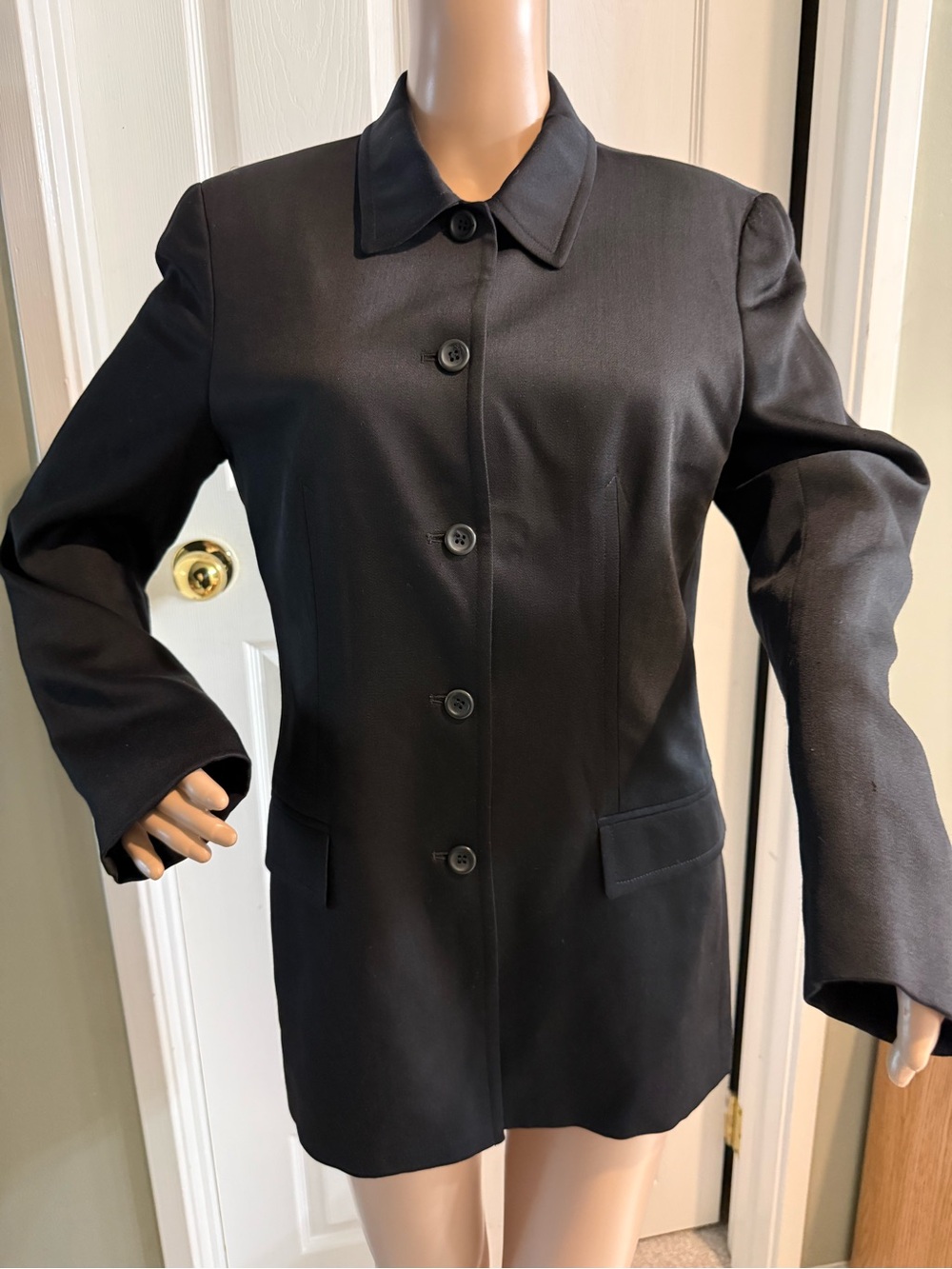 Vintage J Crew Wool Blazer Jacket Button Up Size 6 Black Classic Career
